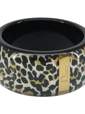 Christian Dior Leopard Pattern Bracelet plastic Black Gold Auth yk20027